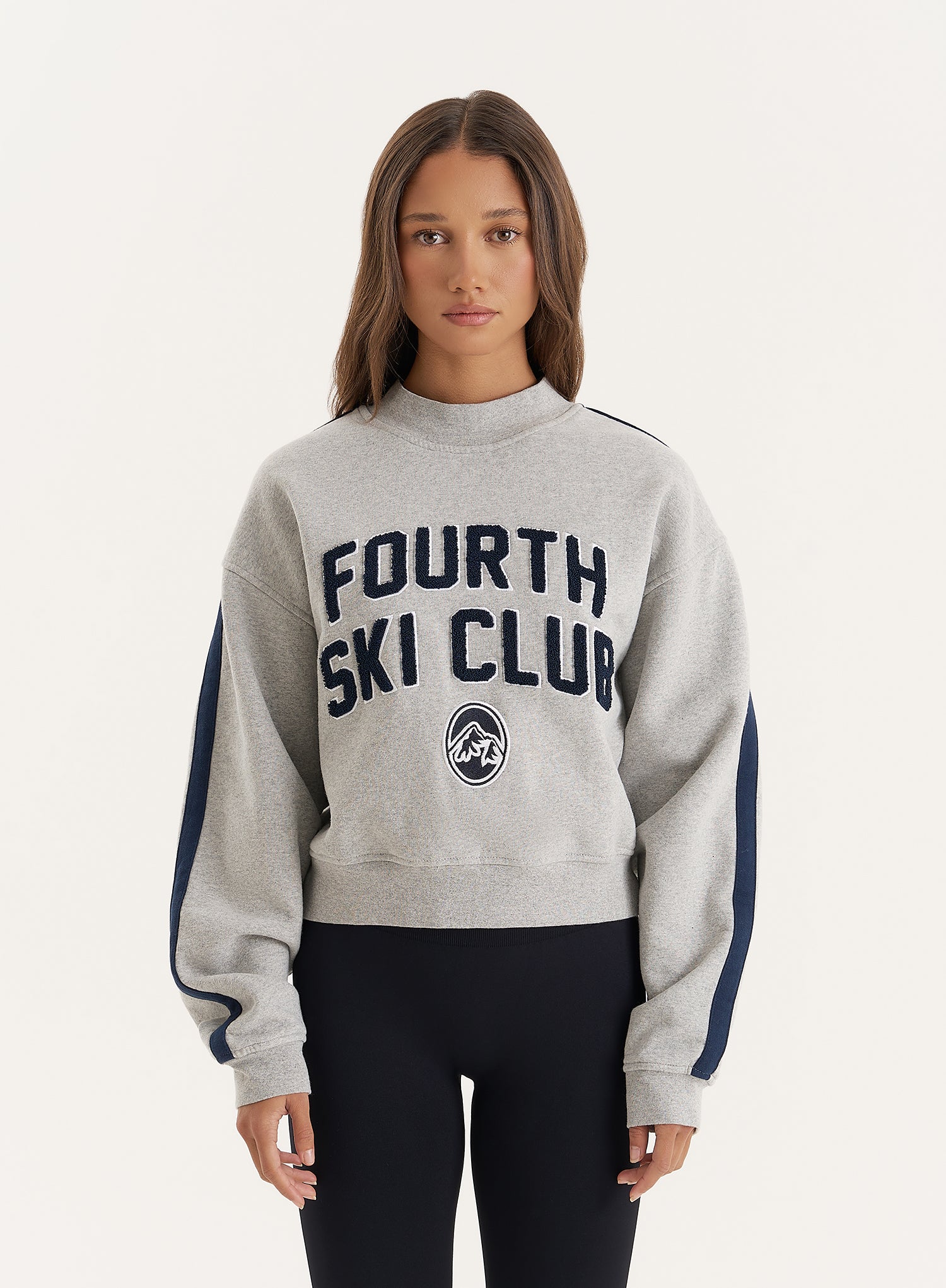 Grey Ski Club Slogan Cropped Sweatshirt